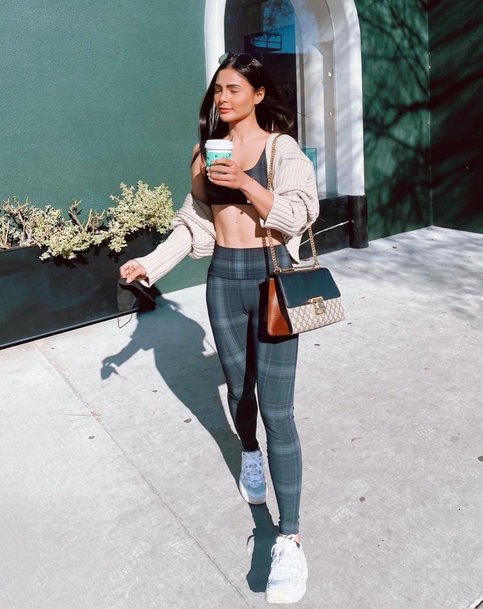 Cardigan Over Plaid Leggings and Sneakers Cardigan Over Plaid Leggings and Sneakers — Trendy Los Angeles Outfits