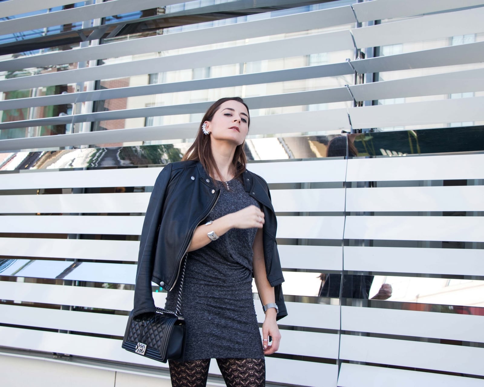 Leather Jacket Over Fitted Dress Leather Jacket Over Fitted Dress — Trendy Los Angeles Outfits