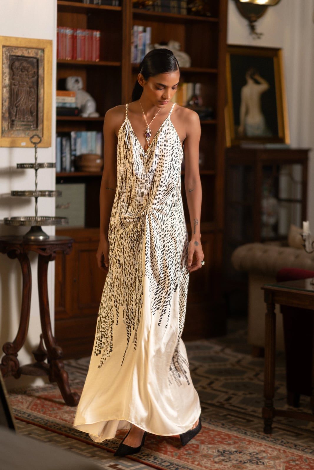 Cream Slip Dress with Abstract Print Cream Slip Dress with Abstract Print — Trendy Luxury Outfits