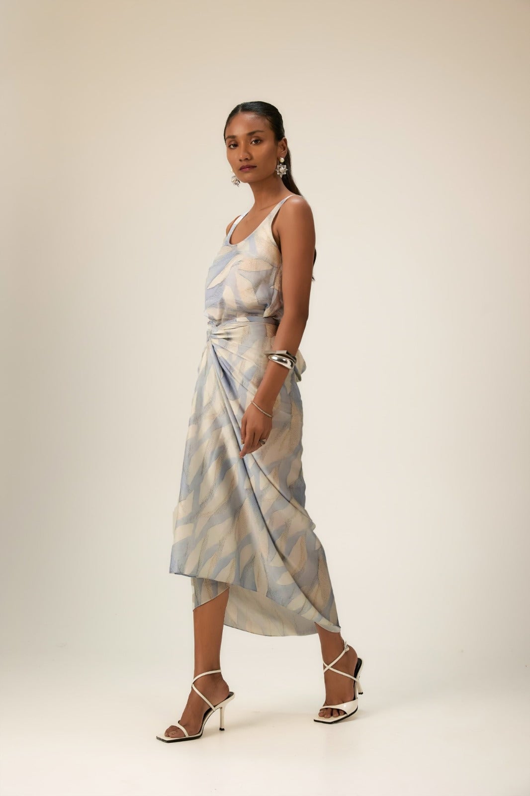 Pale Blue and Beige Draped Skirt Set Pale Blue and Beige Draped Skirt Set — Trendy Luxury Outfits