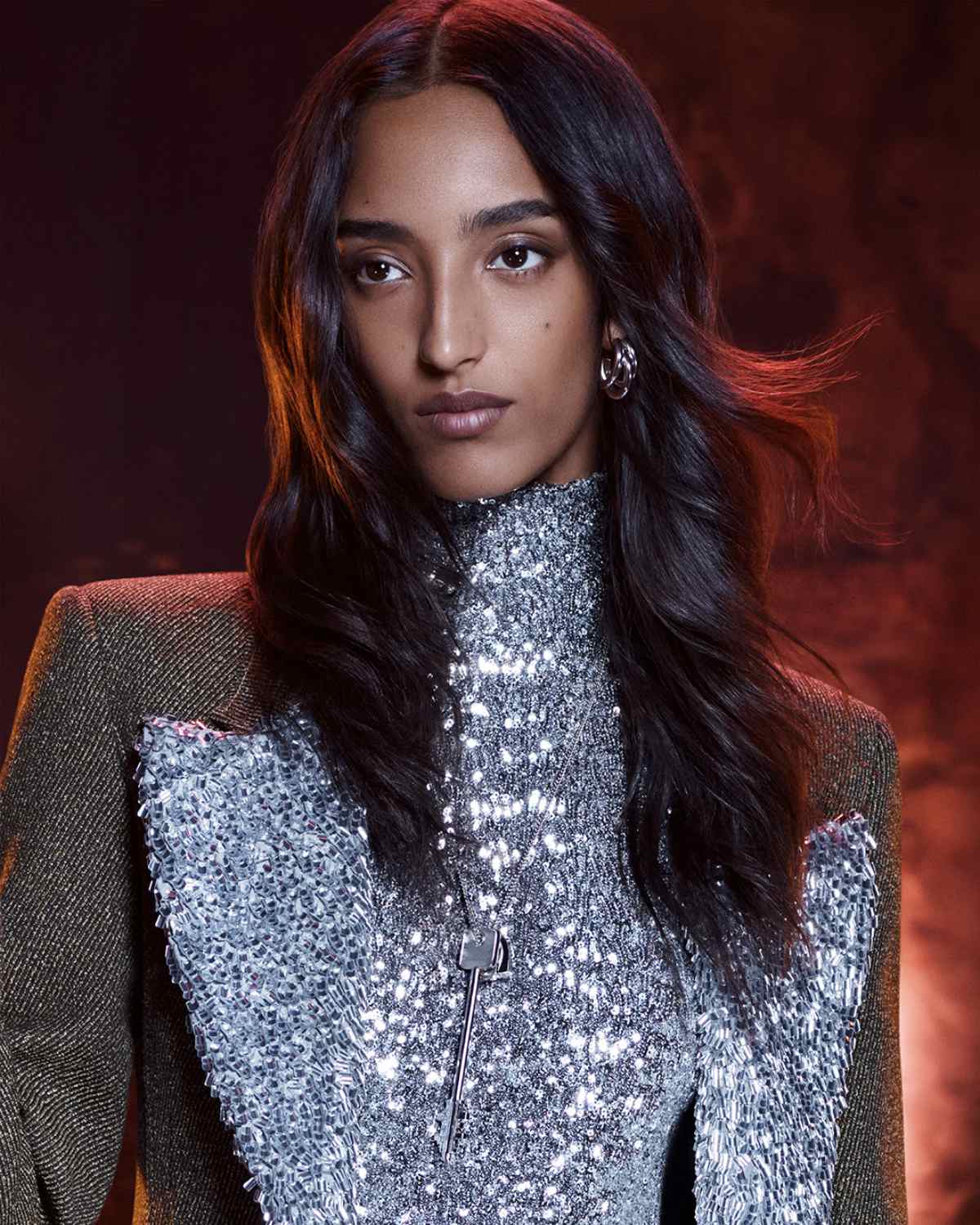 Silver Sequin Top with Gold and Brown Jacket Silver Sequin Top with Gold and Brown Jacket — Trendy Luxury Outfits