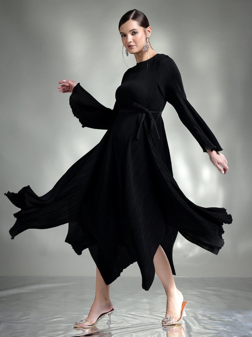 Black Pleated Dress with Dramatic Skirt Black Pleated Dress with Dramatic Skirt — Trendy Luxury Outfits