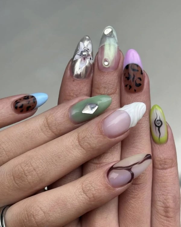 Long Stiletto Mixed Media Nails Long Stiletto Mixed Media Nails — Trendy Manicure Nails
