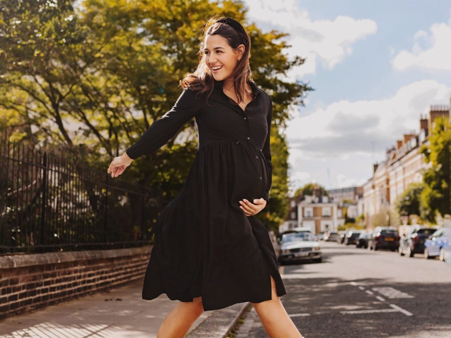 Black Cotton Poplin Button-Down Shirt Dress — Trendy Maternity Outfits