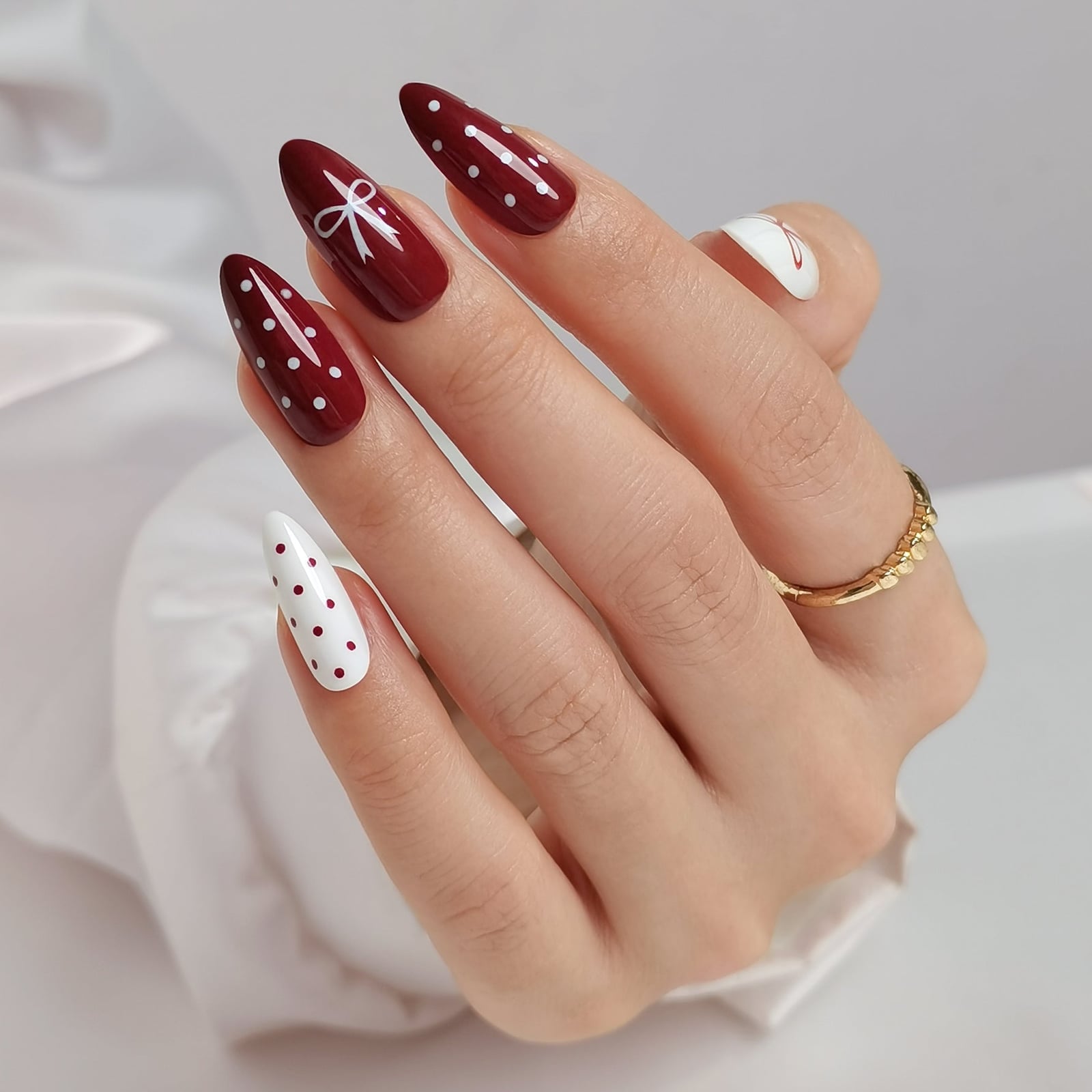 Polka Dot Pattern Medium Almond Nails — Trendy Medium Almond Nails