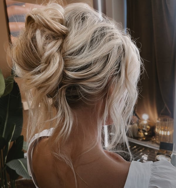 Messy Bun Updo With Braided Elements — Trendy Messy Bun Updo