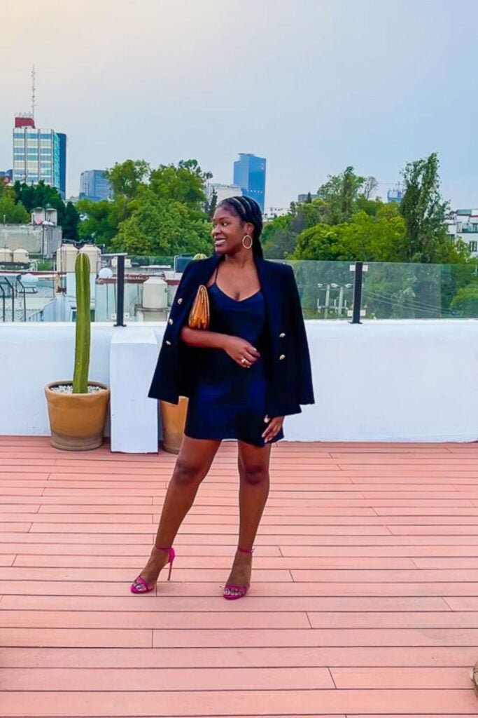 Navy Slip Dress with Draped Blazer Navy Slip Dress with Draped Blazer — Trendy Mexico Outfits
