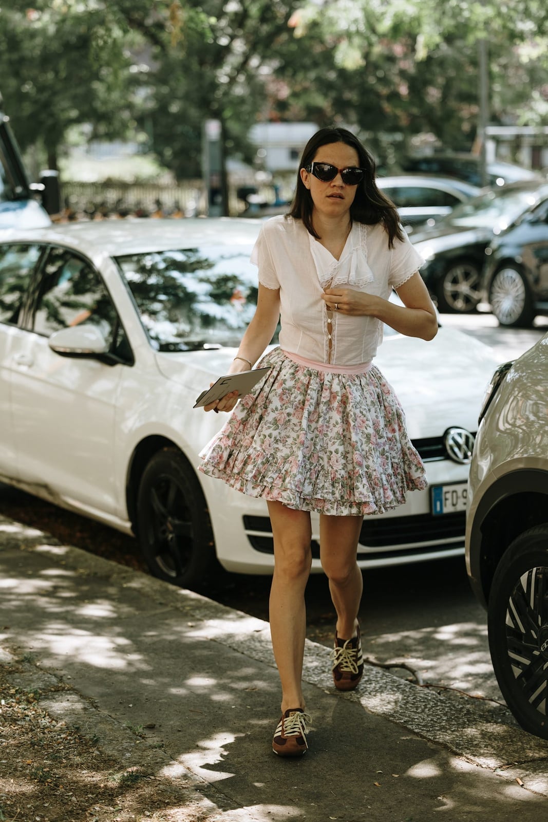Floral Print Mini Skirt with Lace Blouse — Trendy Mini Skirt Outfits