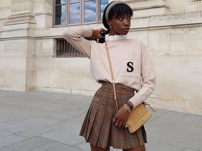 Plaid Pleated Mini Skirt with Ruffled Collar — Trendy Mini Skirt Outfits
