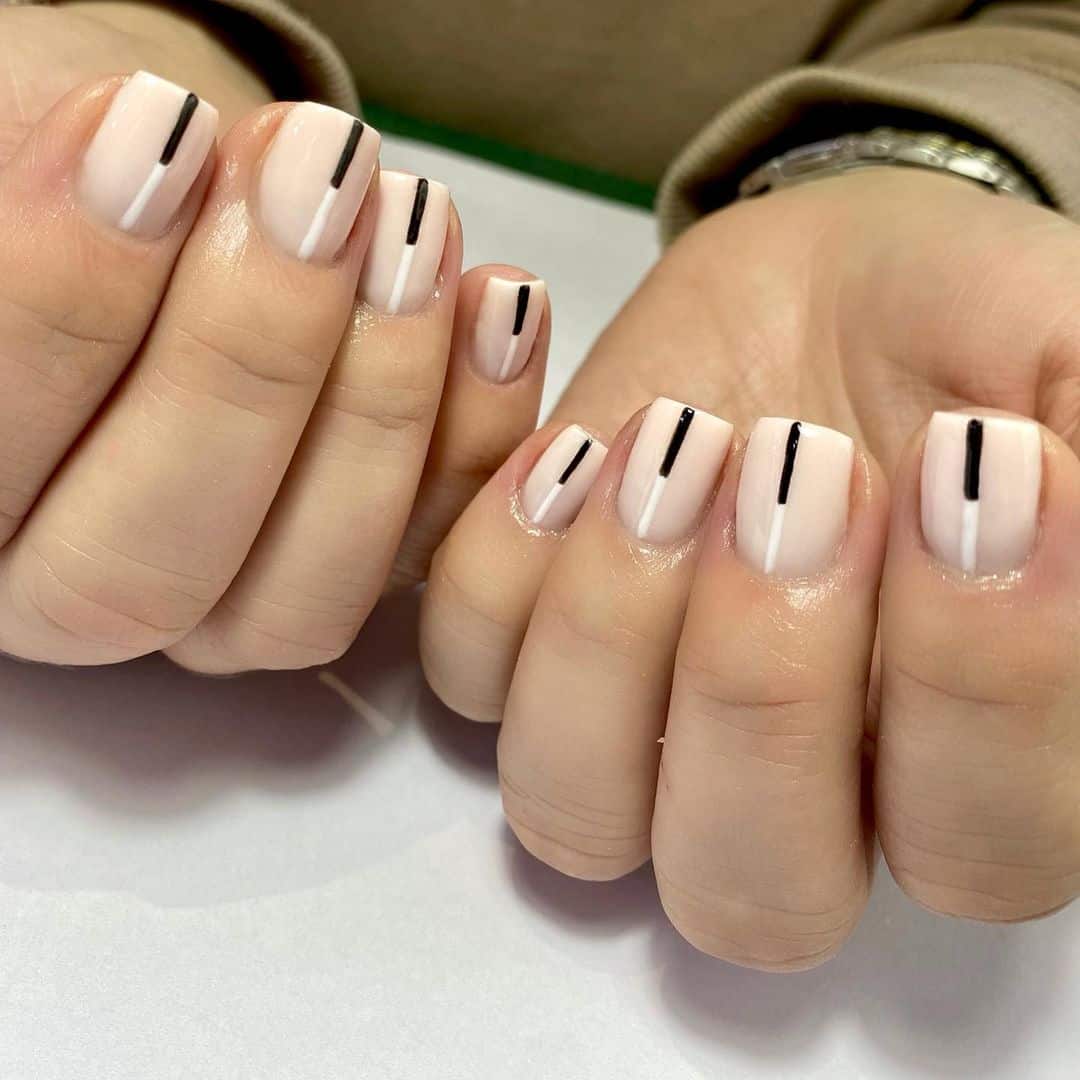 Sheer Nude With Vertical Lines Soft Square Nails — Trendy Minimal Nails