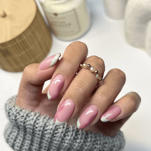 Abstract Shape Modern French Tip Oval Nails — Trendy Minimal Nails