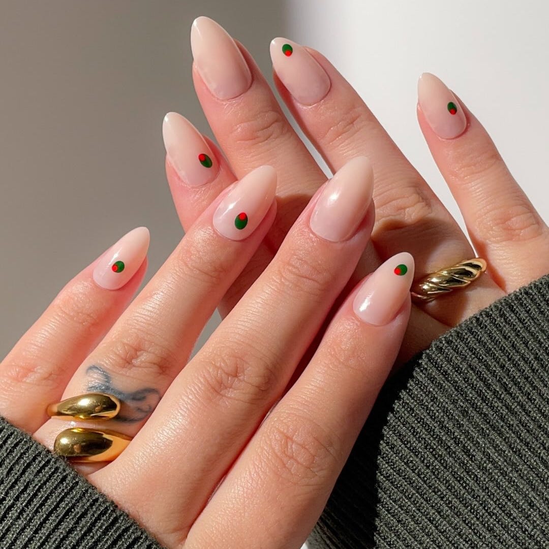 Pale Pink With Scattered Silver Beads Almond Nails — Trendy Minimal Nails