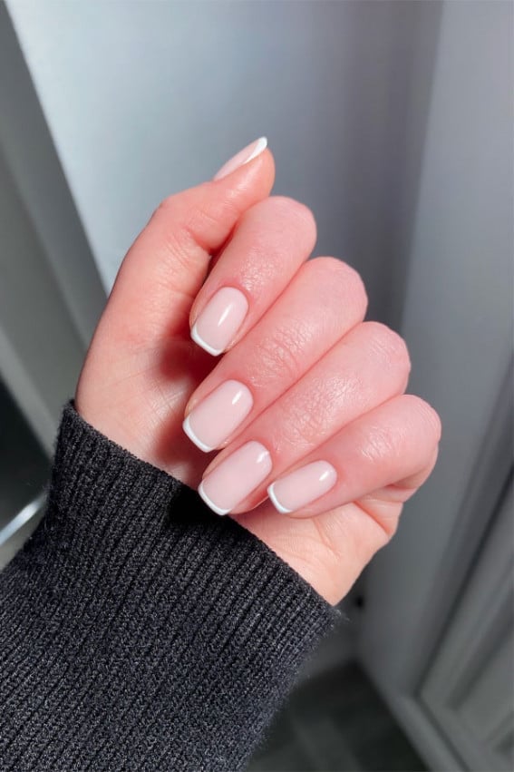 Classic French Manicure Soft Square Nails — Trendy Minimal Nails
