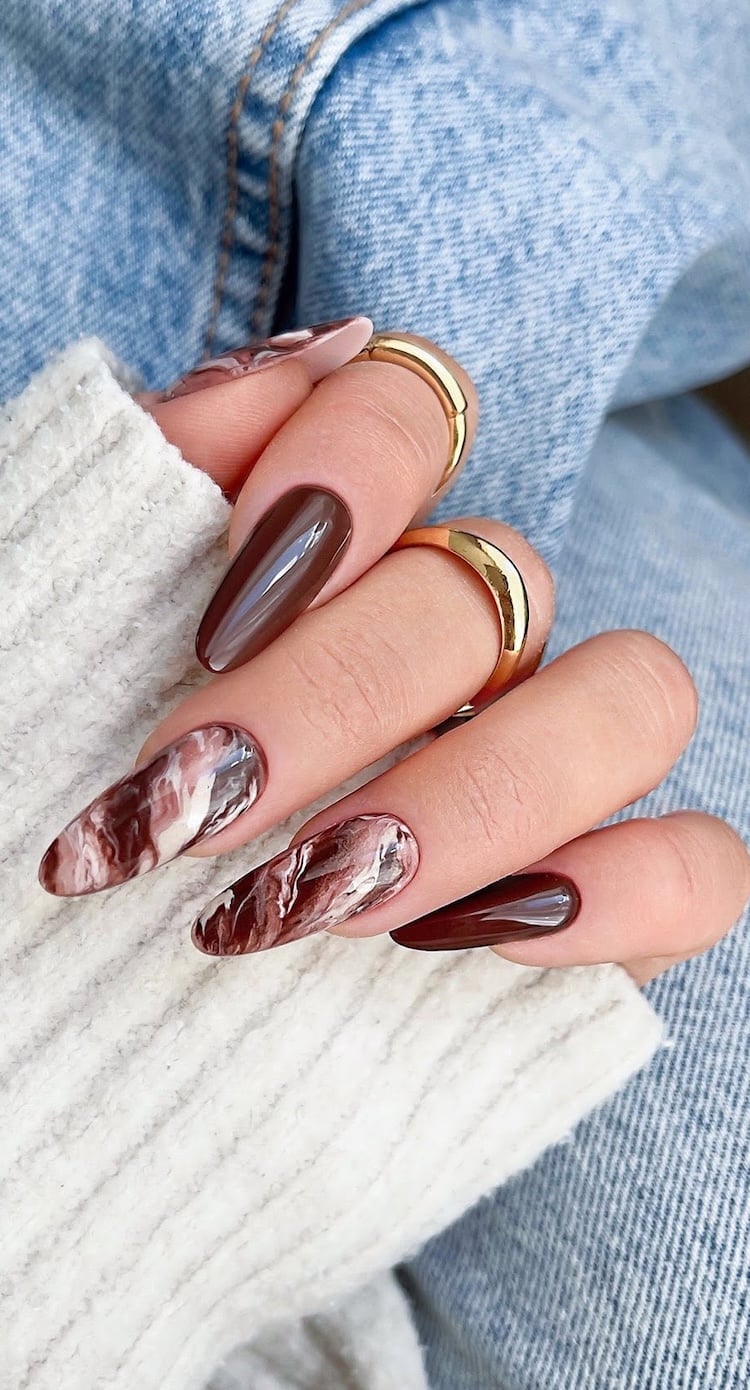 Long Coffin Nails with Brown and White Marble Long Coffin Nails with Brown and White Marble — Trendy Mocha Nails