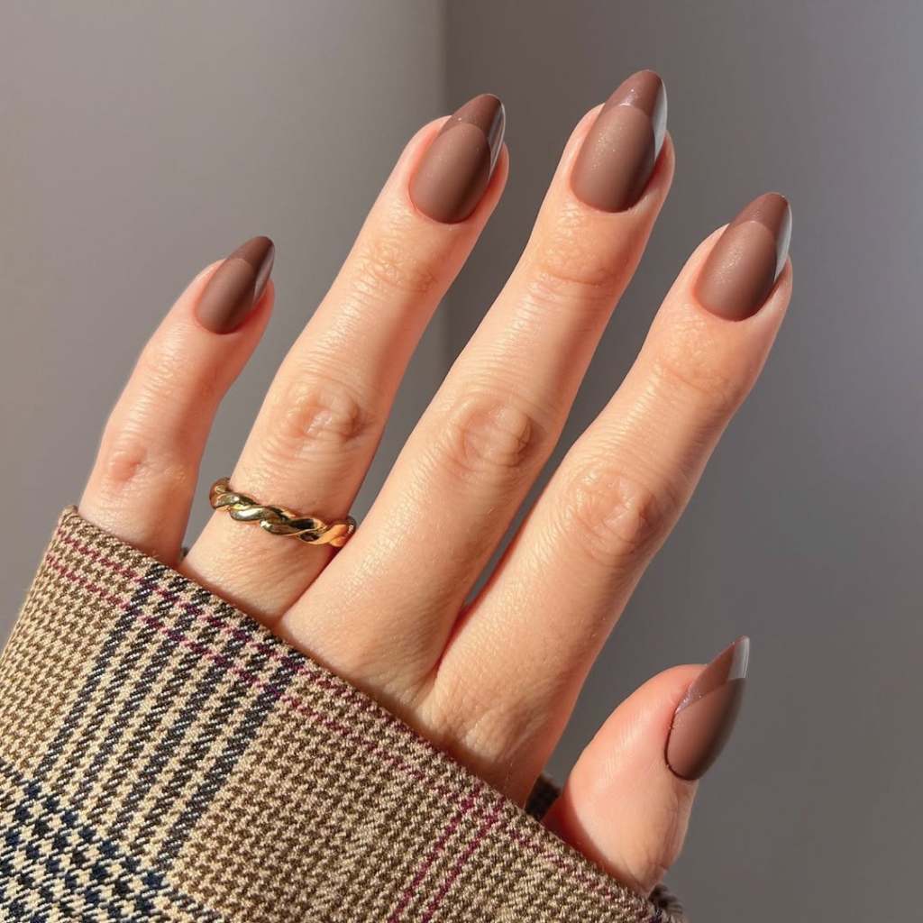 Matte French Tip Medium Almond Nails Matte French Tip Medium Almond Nails — Trendy Mocha Nails
