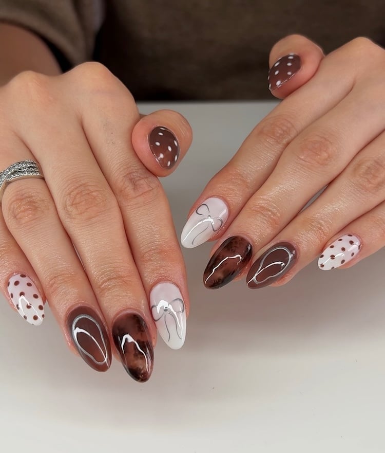 Metallic Bronze Chrome Stiletto Nails Metallic Bronze Chrome Stiletto Nails — Trendy Mocha Nails