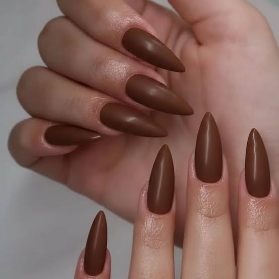 Matte Chocolate Brown Stiletto Nails Matte Chocolate Brown Stiletto Nails — Trendy Mocha Nails