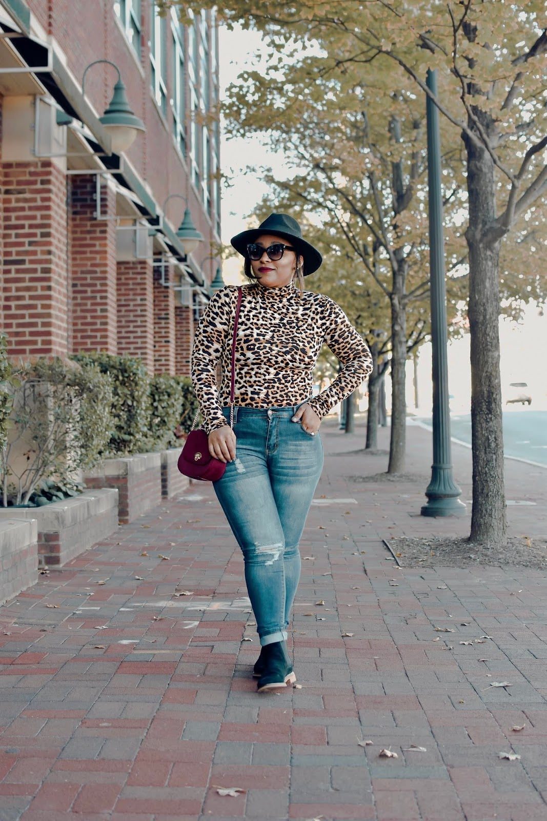Distressed Skinny Jeans with Leopard Top — Trendy Mom Jeans Outfits
