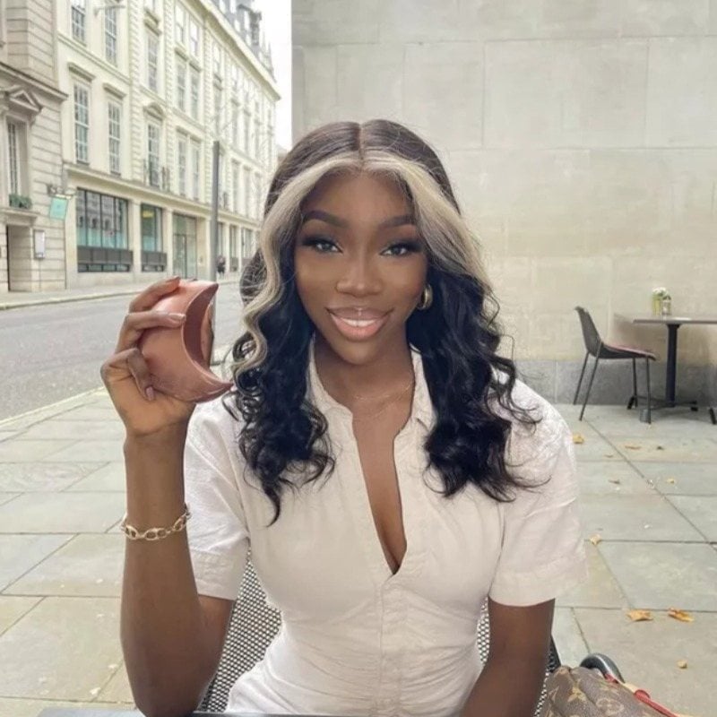 Dark Brown Mid-Back With Blonde Money Piece Wispy, Softer Variation Dark Brown Mid-Back With Blonde Money Piece Wispy, Softer Variation — Trendy Money Piece Hair