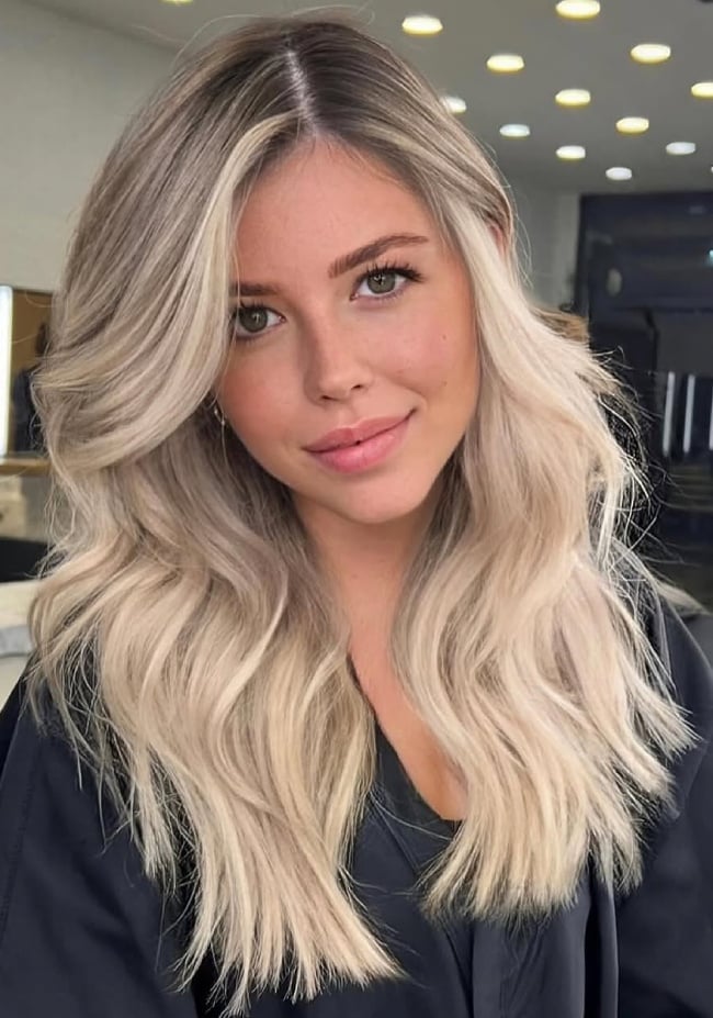 Platinum Blonde With Vanilla Money Piece Platinum Blonde With Vanilla Money Piece — Trendy Money Piece Hair