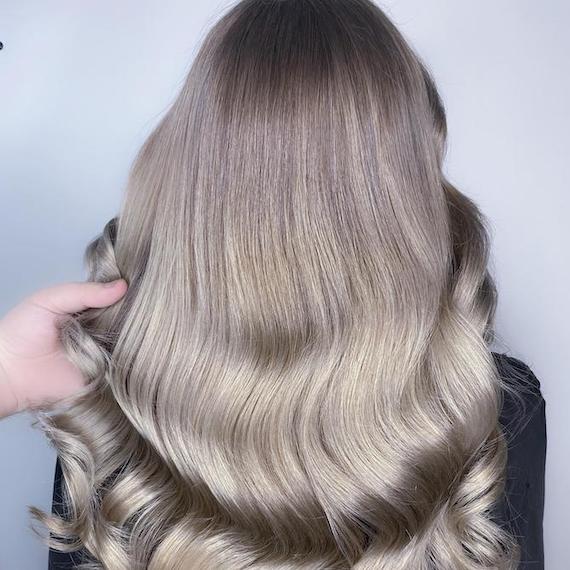 Mid-Back Mushroom Brown With Ash Blonde Balayage Blowout, Subtle Twist — Trendy Mushroom Brown Hair Color