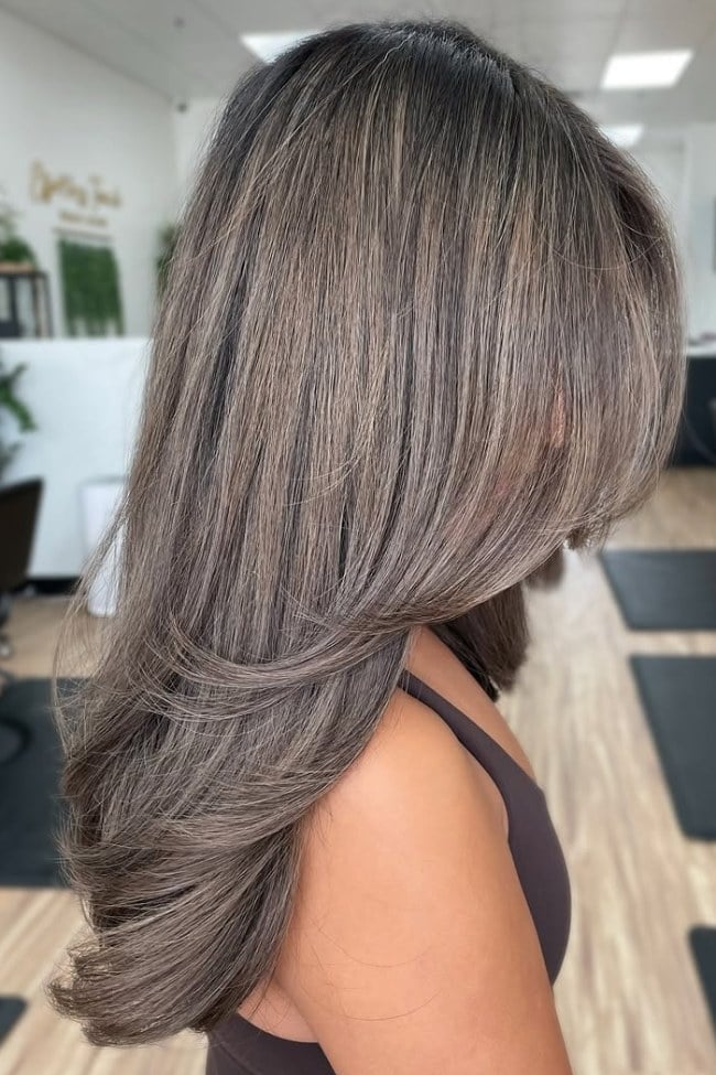 Collarbone Mushroom Brown With Ash Tones — Trendy Mushroom Brown Hair Color