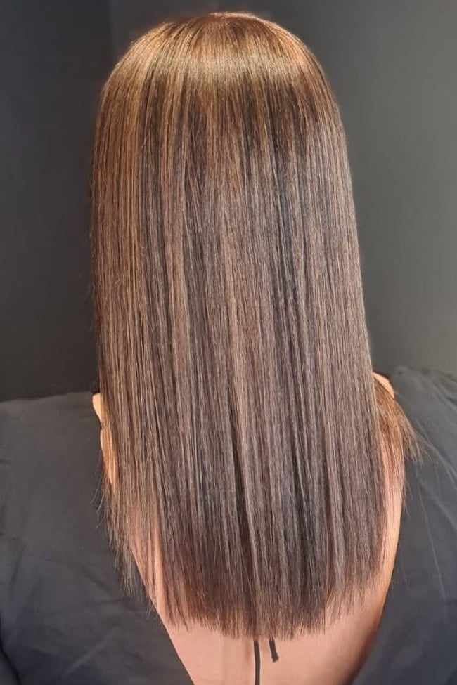 Sleek Chin Length Blunt Bob Mushroom Brown — Trendy Mushroom Brown Hair Color