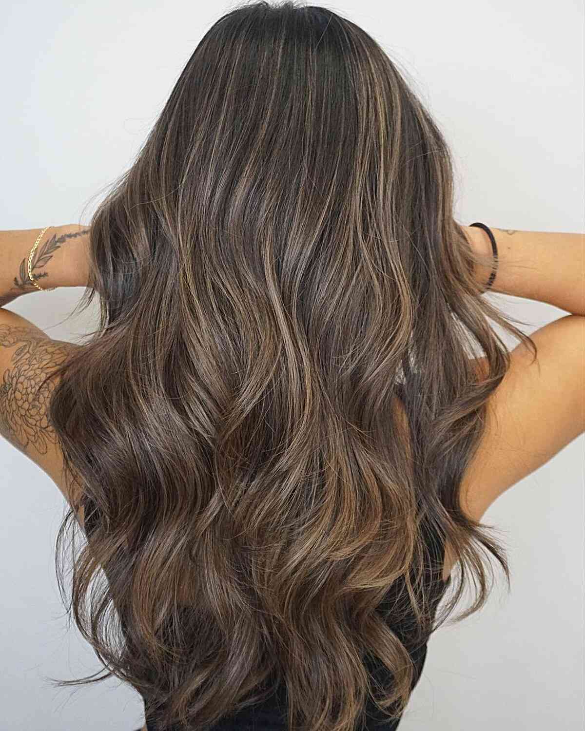 Mid-Back Mushroom Brown With Subtle Highlights — Trendy Mushroom Brown Hair Color
