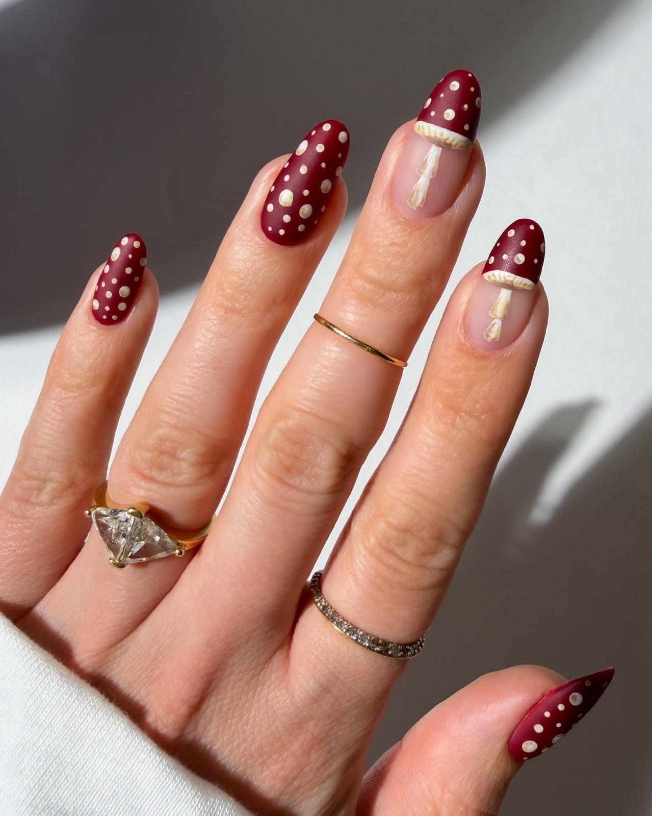3D Mushroom Polka Dot Almond Nails — Trendy Mushroom Nails