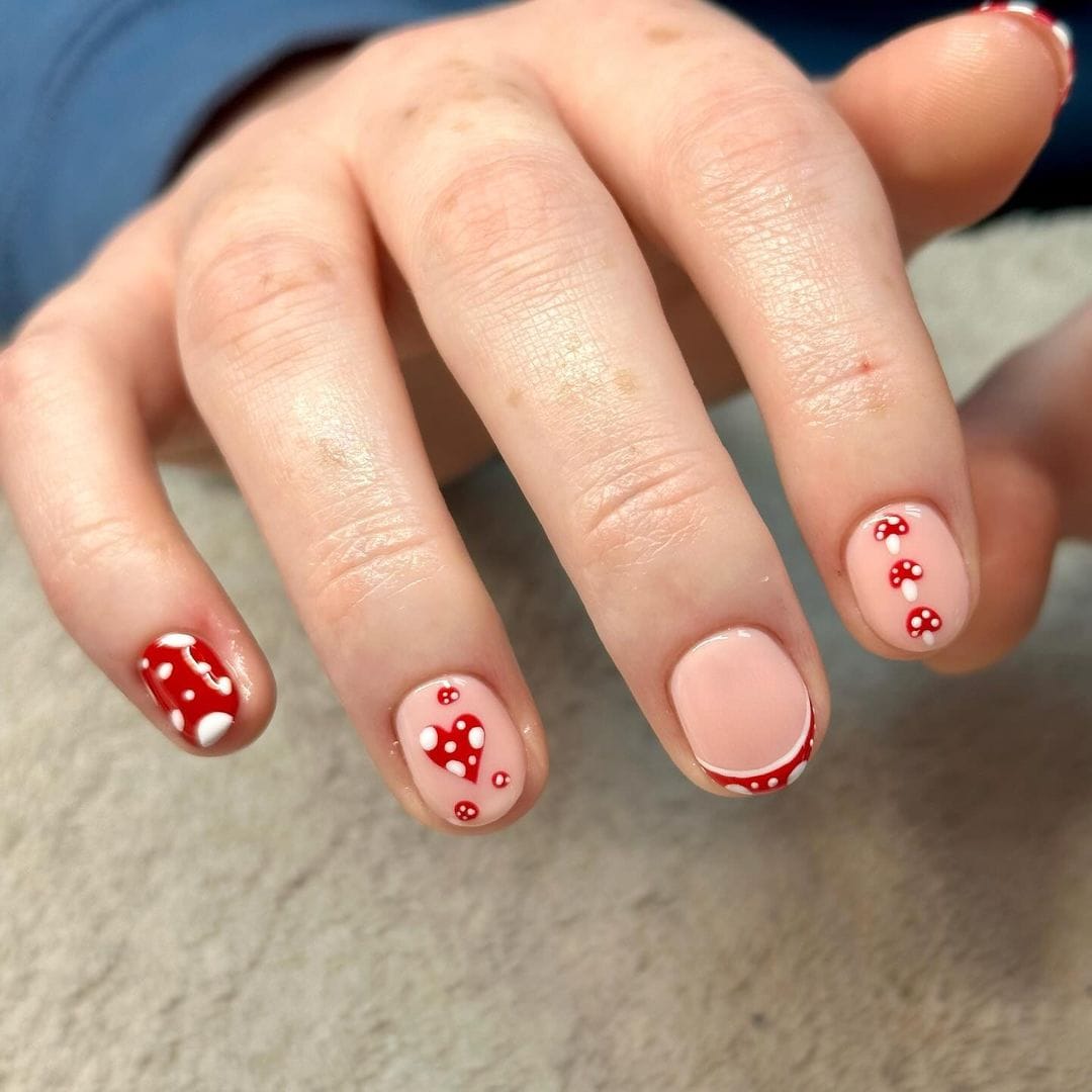 Short Oval Matte Mushroom Swirl Nails — Trendy Mushroom Nails