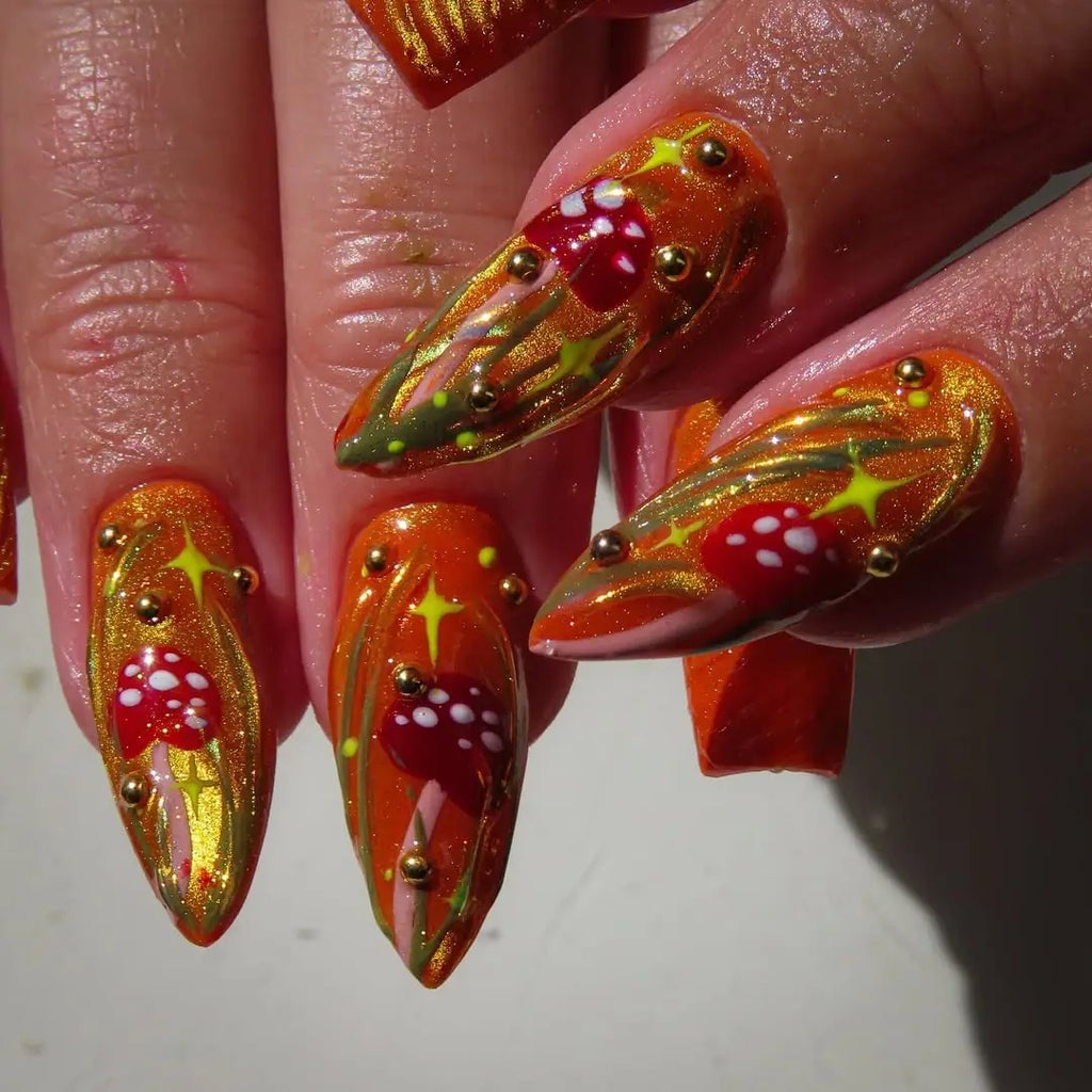 Matte Earthy Tones Oval Mushroom Nails — Trendy Mushroom Nails