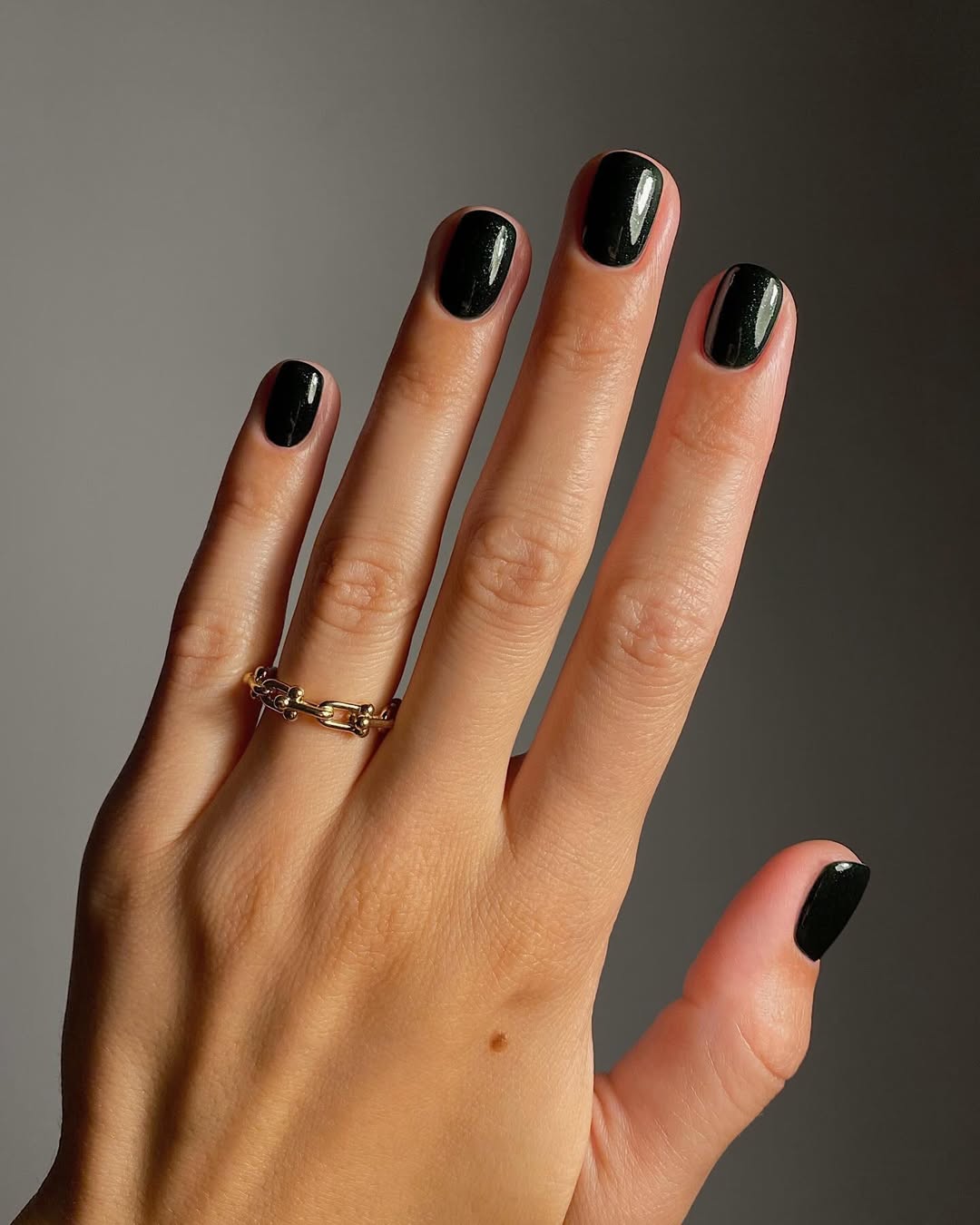 Shimmering Black Short Almond Nails — Trendy Nails for Black Dress
