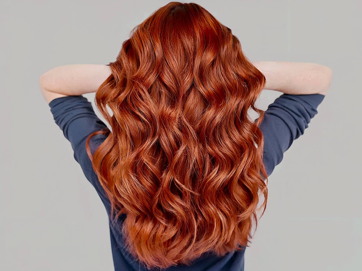 Mid-Back Layers Rich Copper Red Balayage Blowout Mid-Back Layers Rich Copper Red Balayage Blowout — Trendy Natural Red Hair