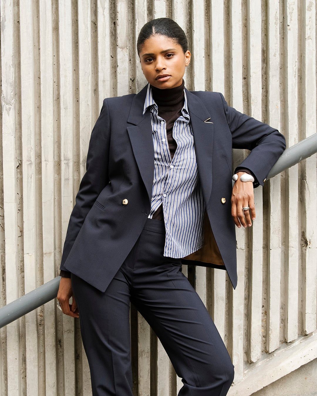 Navy Double Breasted Suit With Stripes — Trendy Navy Blue Outfits