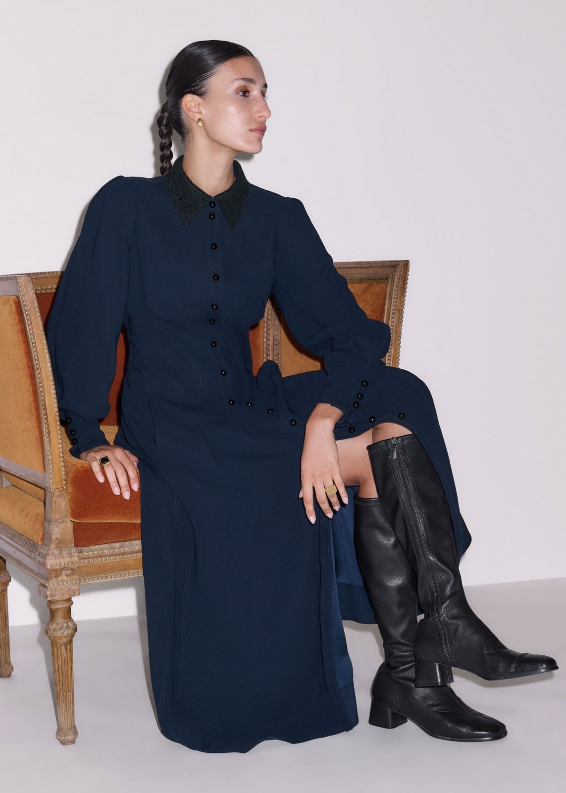 Navy Maxi Dress With Embellished Collar — Trendy Navy Blue Outfits