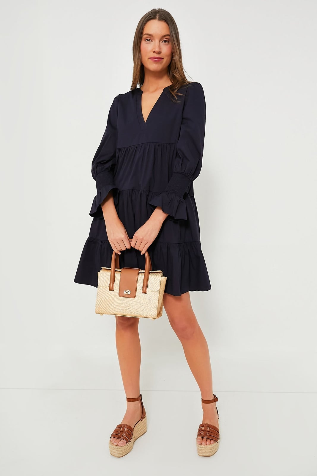 Navy Tiered Ruffle Dress With Espadrilles — Trendy Navy Blue Outfits