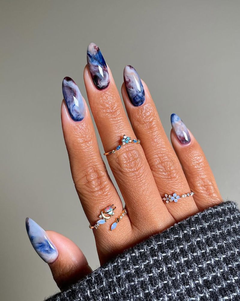 Long Stiletto Abstract Marbled Navy Nails Long Stiletto Abstract Marbled Navy Nails — Trendy Navy Nails