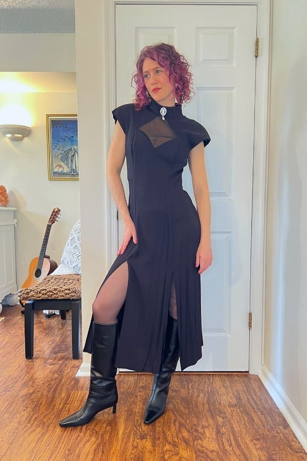 Black Dress with Sheer Panels and Thigh-High Slits — Trendy Night Out Outfits