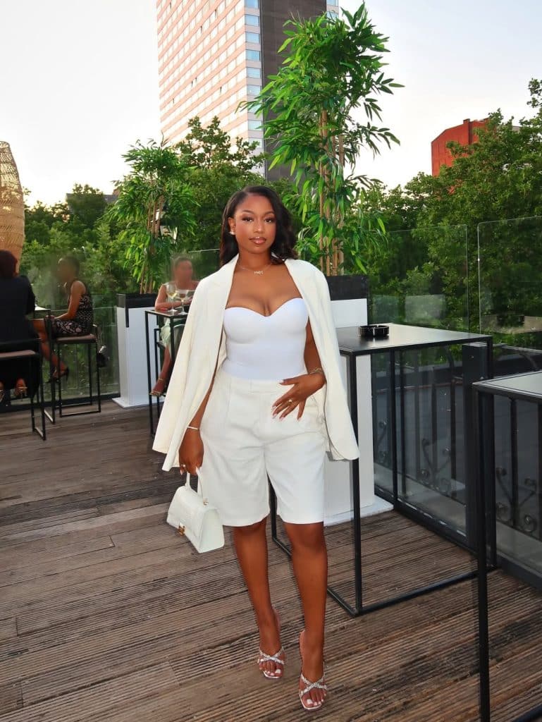 Monochromatic White Oversized Blazer and Shorts Suit — Trendy Night Out Outfits