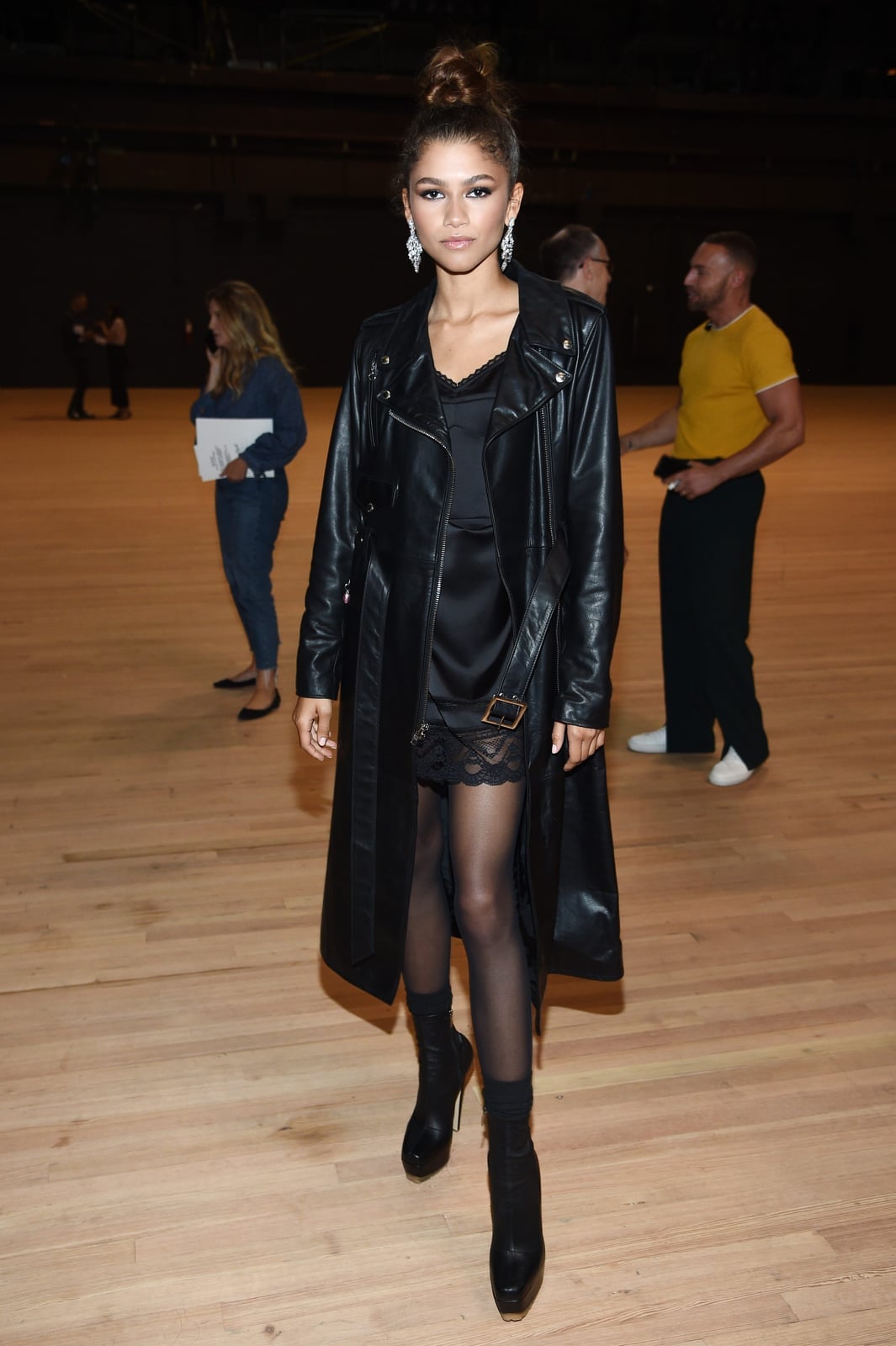Leather Trench Coat Over Satin Slip Dress — Trendy Night Out Outfits