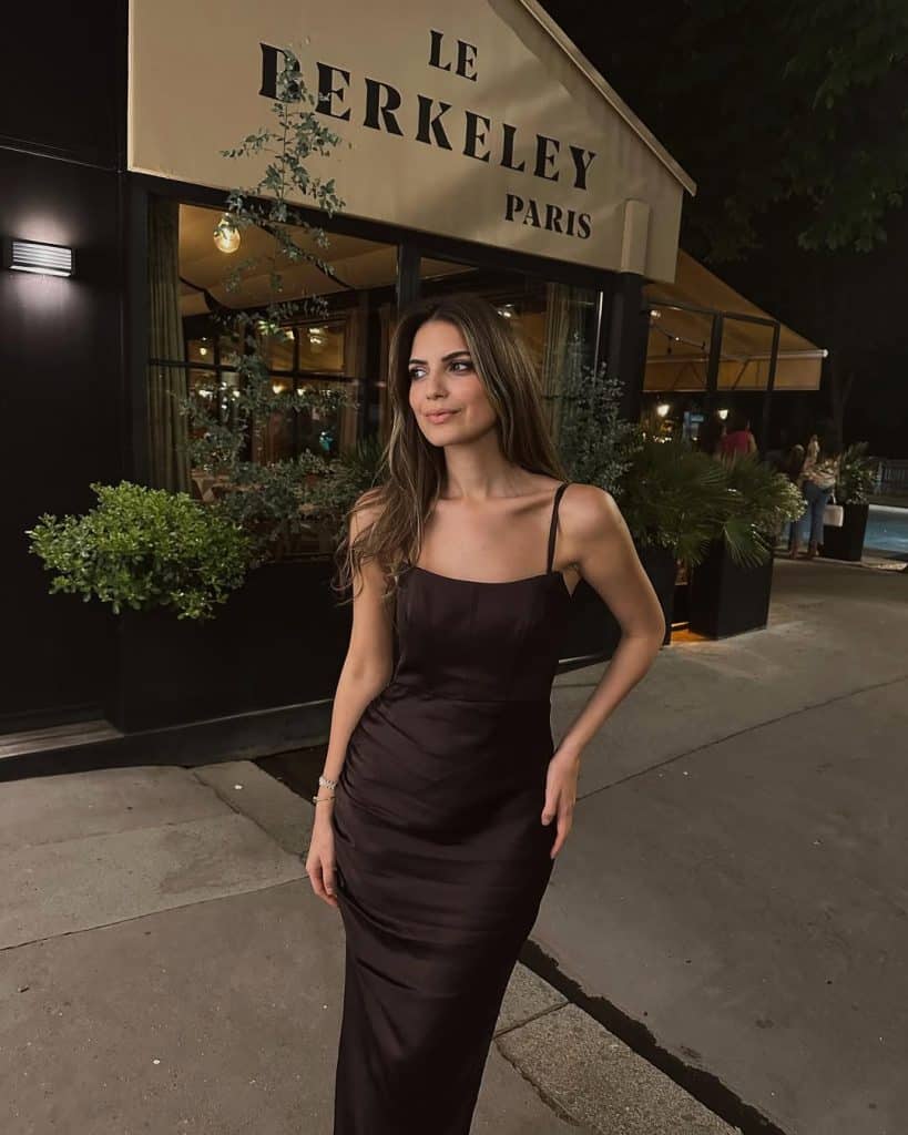 Dark Brown Ruched Satin Slip Dress — Trendy Night Out Outfits
