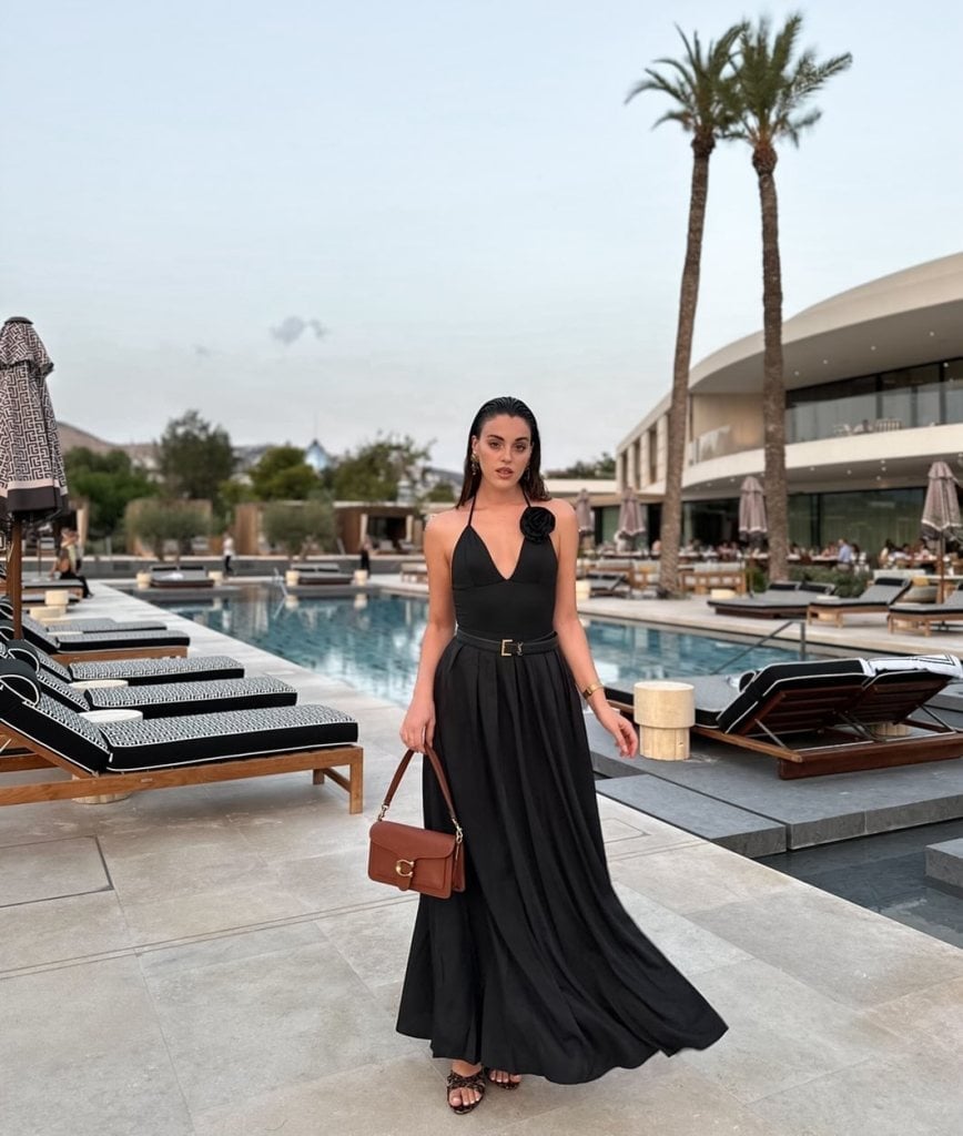 Halter Neck Maxi Dress with Flower Detail — Trendy Night Outfits