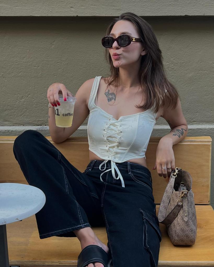 Lace-up Corset Top with Wide-Leg Cargo Pants — Trendy Night Outfits