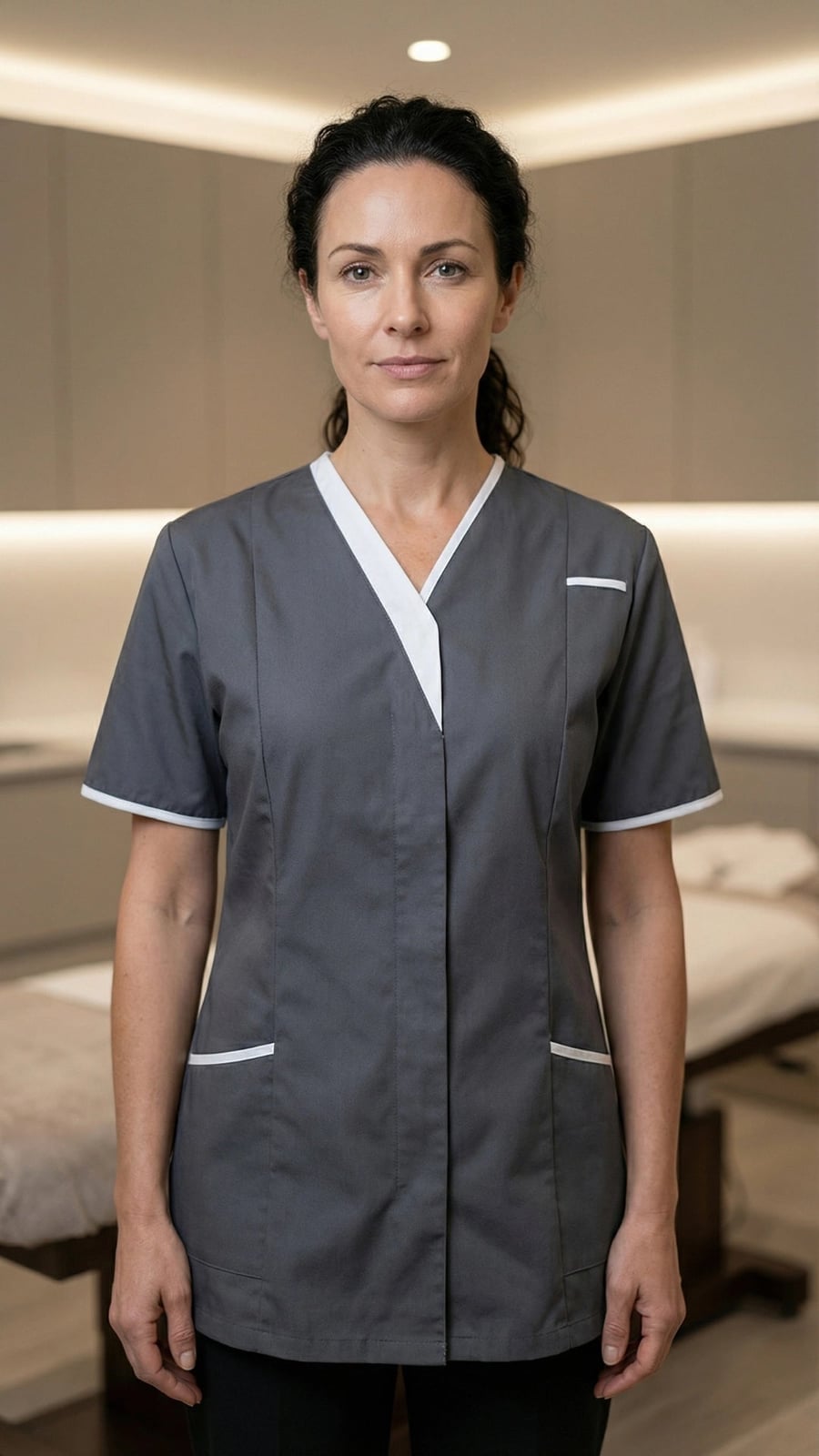 Dark Grey Tunic with White Contrast Trim — Trendy Nurse Outfits