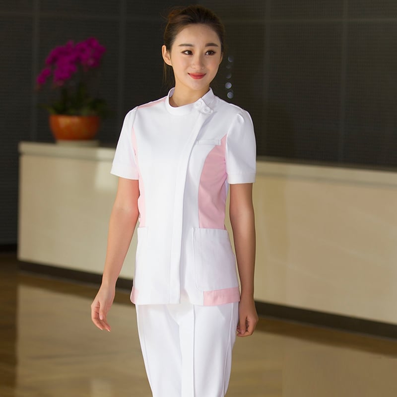 White Scrub Top with Color Block Panels — Trendy Nurse Outfits