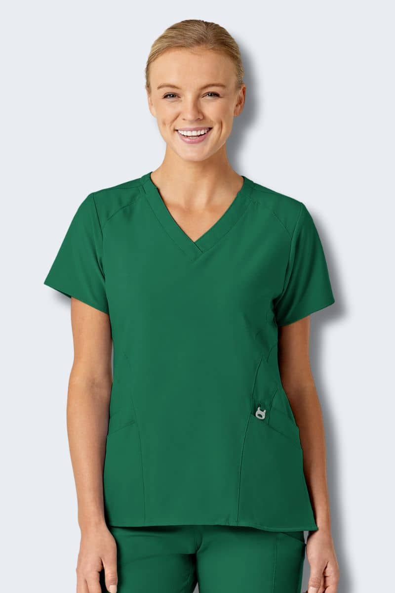 Fitted Green V-neck Scrub Top — Trendy Nurse Outfits