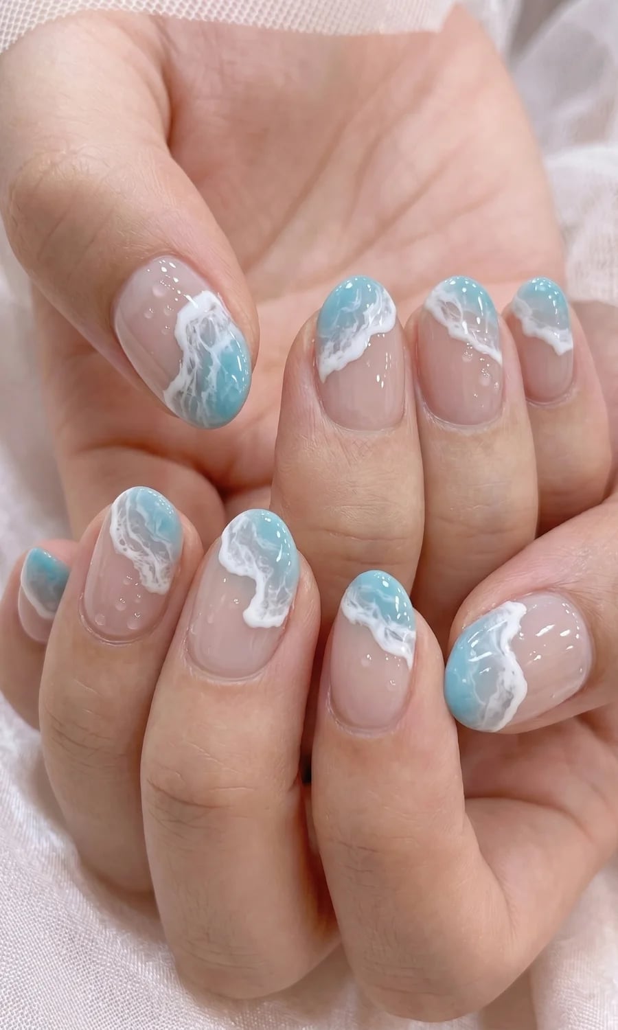 Medium Oval Ocean Wave Nails Medium Oval Ocean Wave Nails — Trendy Ocean Nails