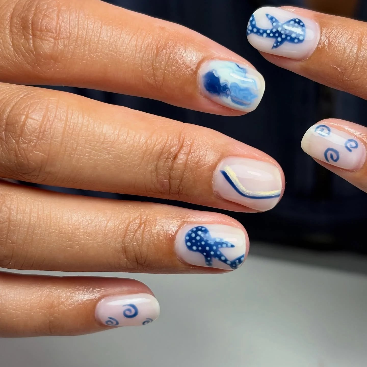 Short Square Abstract Wave Starfish Nails Short Square Abstract Wave Starfish Nails — Trendy Ocean Nails