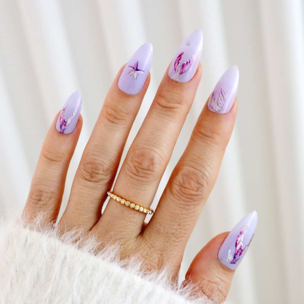 Medium Almond Lavender Sea Plant Nails Medium Almond Lavender Sea Plant Nails — Trendy Ocean Nails
