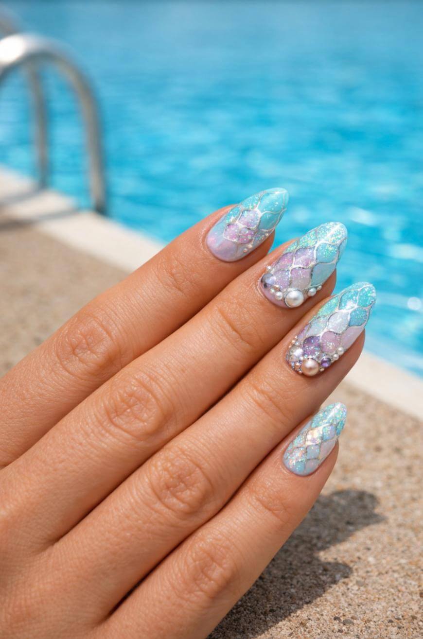 Long Almond Iridescent Purple Scales Long Almond Iridescent Purple Scales — Trendy Ocean Nails